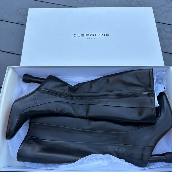 Clergerie Karl Knee HighTall Boots Soft Lambskin Leather Sz 8.5 Black Heels - Picture 4 of 13